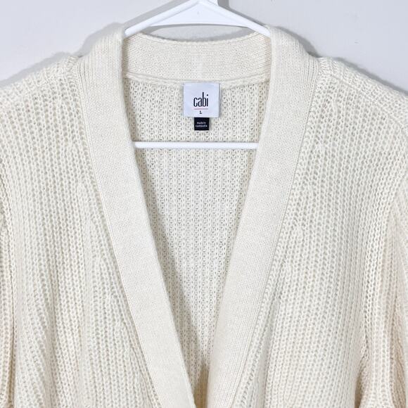 CAbi #4099 Book Club Cardigan Sweater Size Large Cream Long Line Chunky Knit - Picture 5 of 8